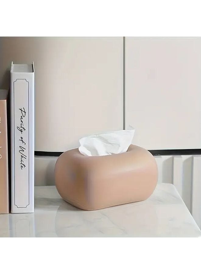 Beige Ceramic Tissue Box Holder With Soft Lining For Living Room And Bathroom Decor - Image 1